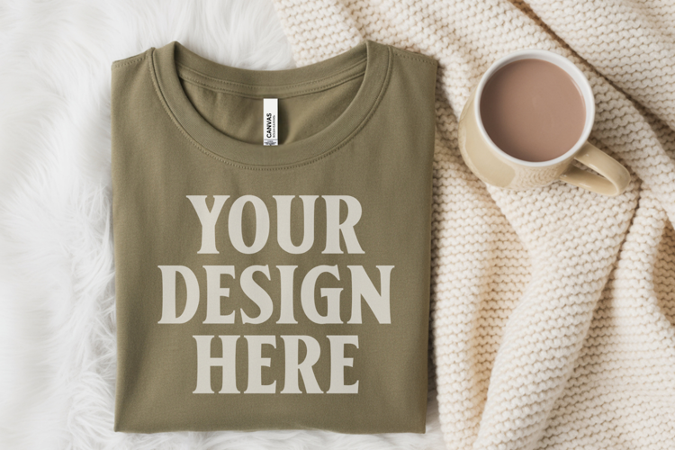 Christmas Bella Canvas 3001 Heather Olive Folded Tshirt Mock