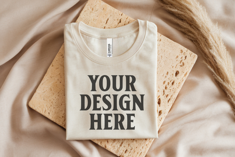 Heather Prism Natural Bella Canvas 3001 Flat Lay T-Shirt Moc