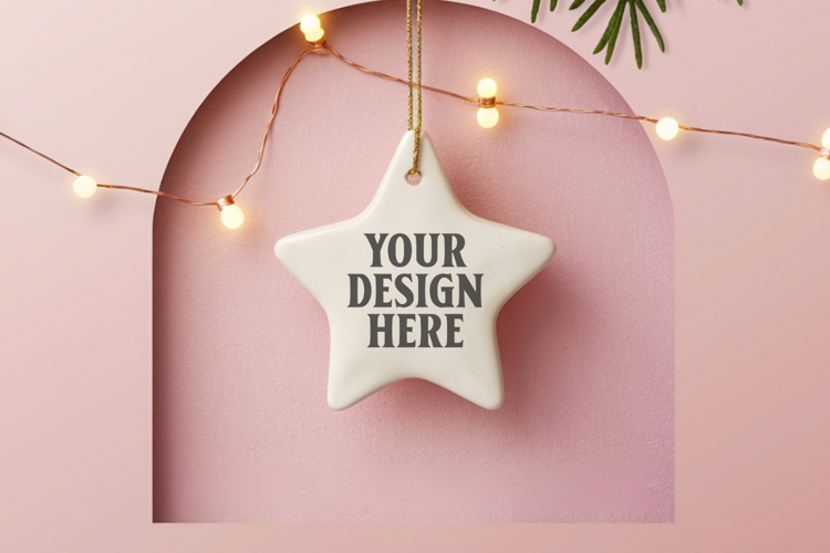 Christmas Star Ceramic Ornaments Mockup | Holiday Star Ornam