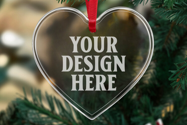 Christmas Heart Crystal Glass Ornaments Mockup example image 1