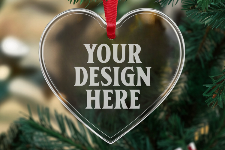 Christmas Heart Crystal Glass Ornaments Mockup