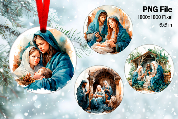 Nativity Scene Christmas Ornament Round Circle Jesus Baby_26