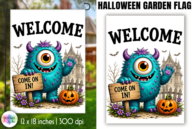 Welcome Halloween Garden Flag PNG Design