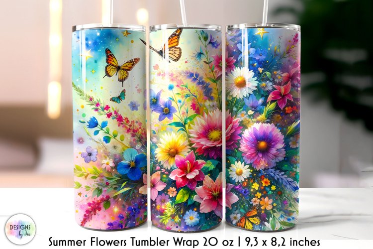 Summer Flowers Tumbler Wrap, Watercolour Flowers Tumbler