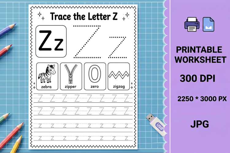 Letter z trace printable alphabet tracing worksheet