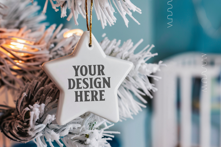 Christmas Star Ceramic Ornament Mockup | Holiday Star Tree