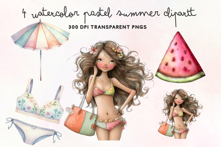 Watercolor Pastel Summer Clipart PNG