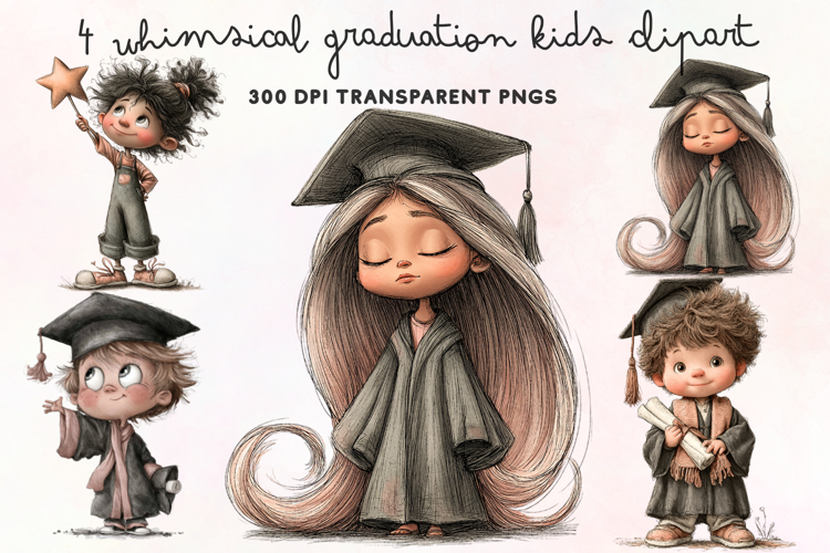Whimsical Graduation Kids Clipart PNG