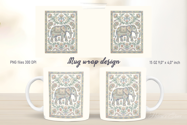 Cute floral elephant mug wrap design |Pastel pattern designs