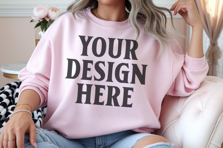 Gildan 18000 Light Pink Mockup , Crewneck Sweatshirt Boho