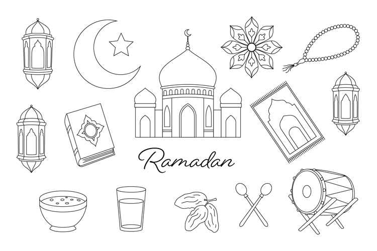Ramadan Kareem Line Art Icons Collection
