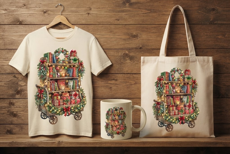 Vintage Christmas Book Cart Holiday Art Transparent PNG
