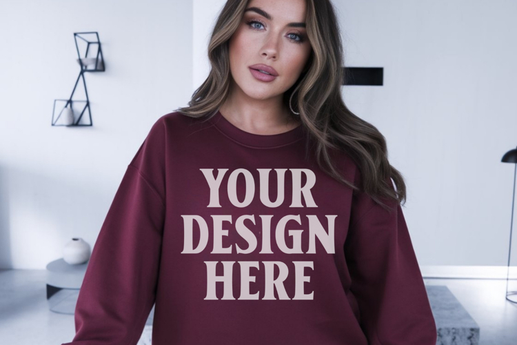 Gildan 18000 Maroon Mockup , Crewneck Sweatshirt Boho