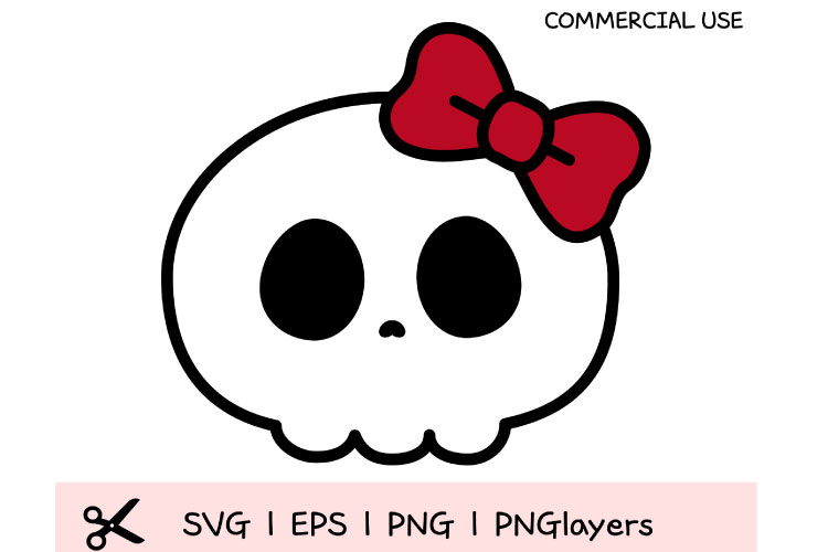 Kawaii Skull with Bow SVG | Cute Halloween Skull Clipart