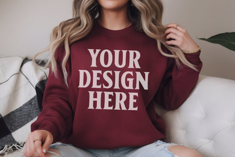 Gildan 18000 Maroon Mockup , Crewneck Sweatshirt Boho