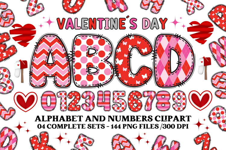 Valentine Alphabet Clip Art, valentines day letters doodle