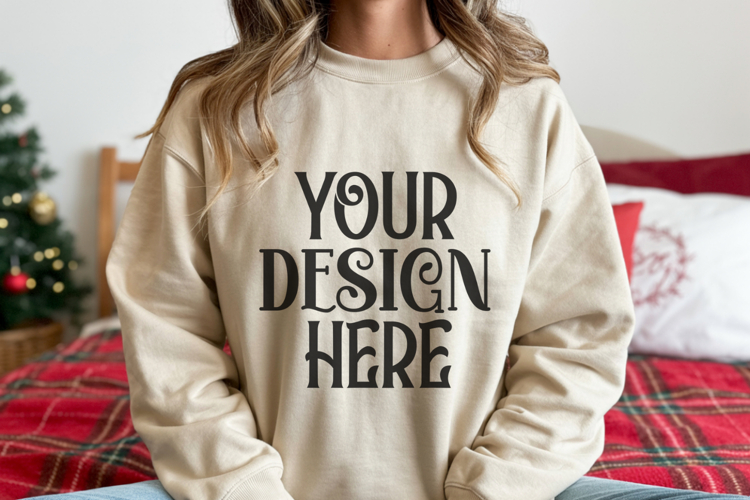 Christmas Gildan 18000 Sand Crewneck Sweatshirt Mockup