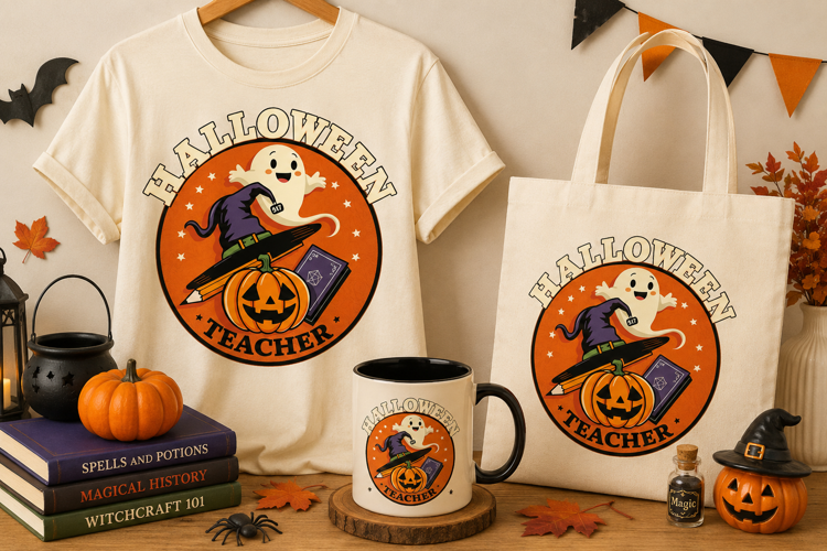Halloween Teacher PNG | Cute Ghost, Pumpkin & Witch Clipart