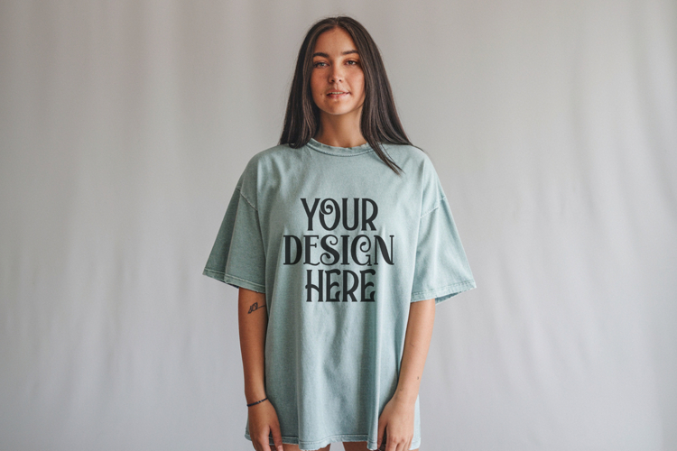 Comfort Colors 1717 Seafoam T-shirt Mockups, Real Model
