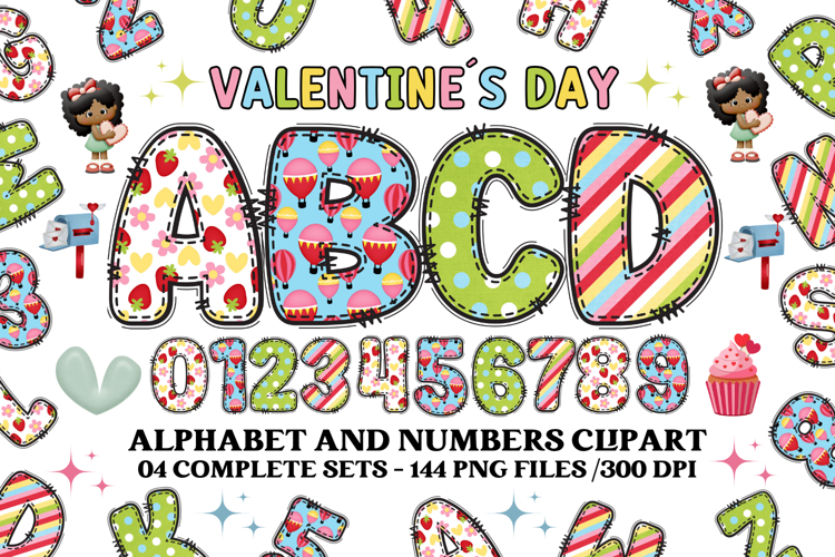 Valentine Alphabet Clip Art, valentines day letters doodle