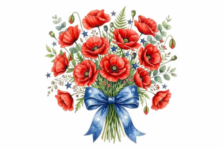 poppy bouquet Memorial Day Patriotic clipart