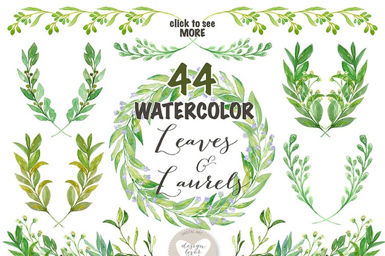 Watercolor Leaves, Laurel and Wreath clip arts example image 1