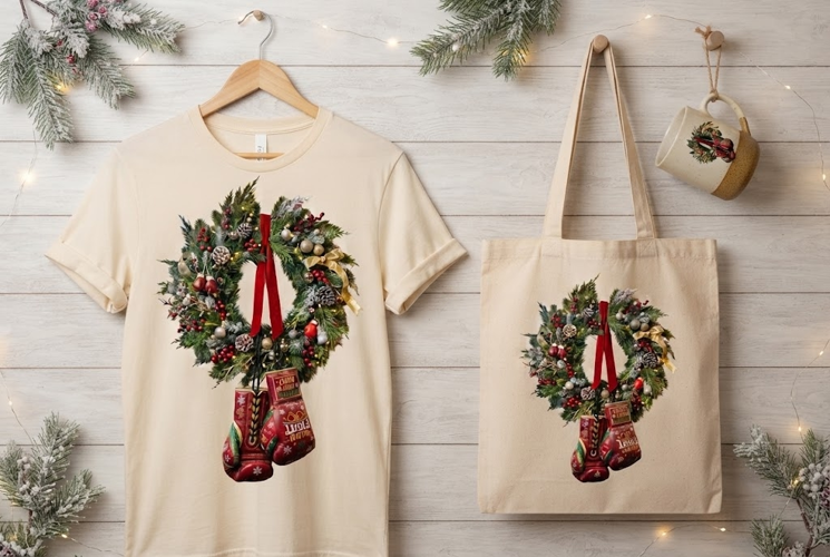 Holiday Boxing Gloves Christmas Wreath Art