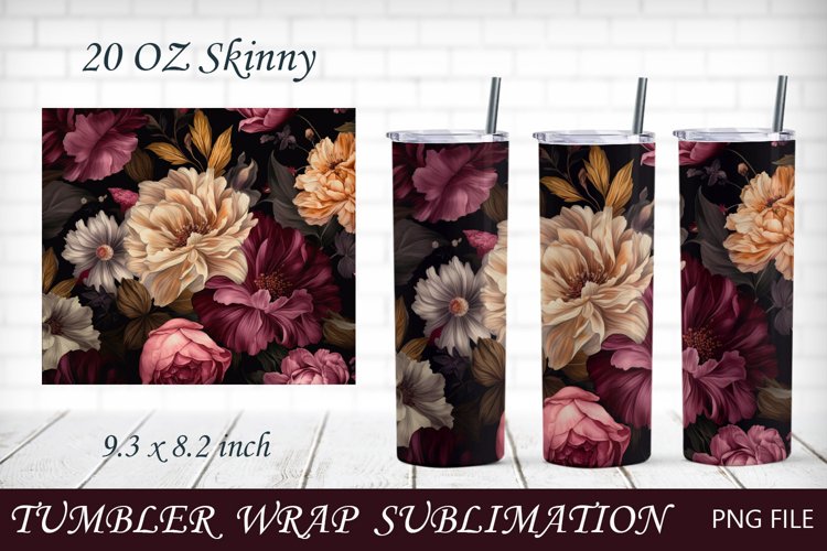 Peony flower tumbler wrap sublimation, Floral 20 oz skinny