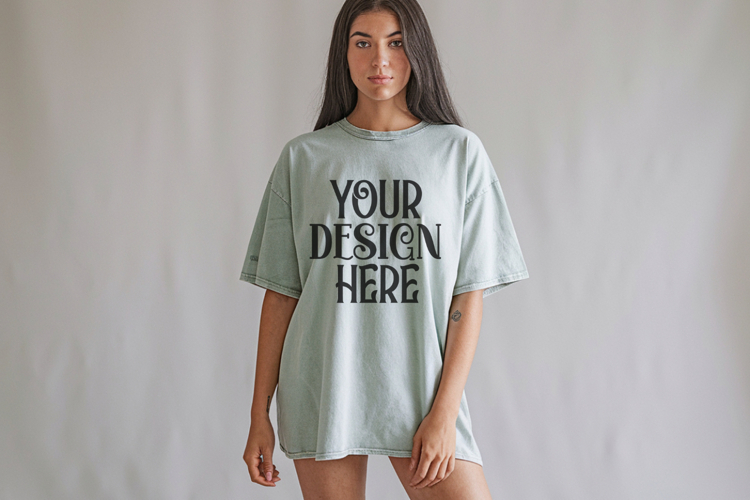 Comfort Colors 1717 Seafoam T-shirt Mockups, Real Model