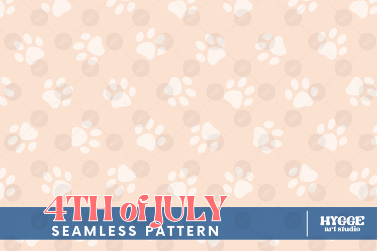 American 4th of July Cat Dog Paw Seamless Pattern PNG DTF