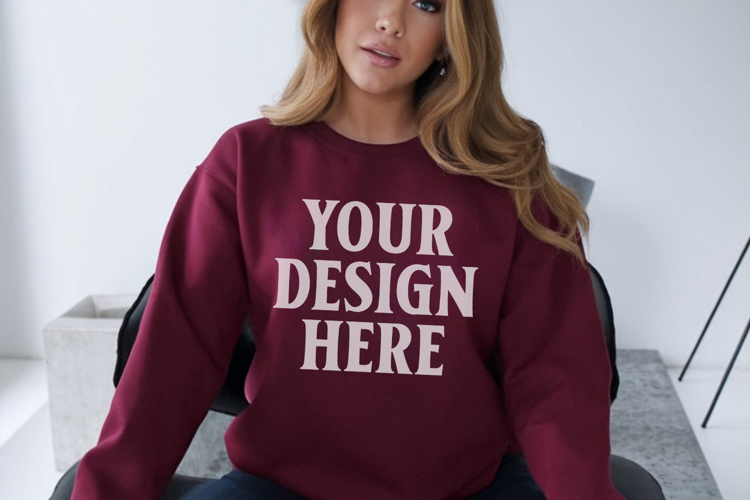 Gildan 18000 Maroon Mockup , Crewneck Sweatshirt Boho