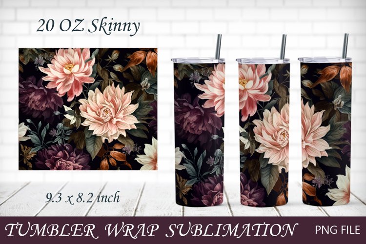 Peony flower tumbler wrap, Floral 20 oz skinny tumbler
