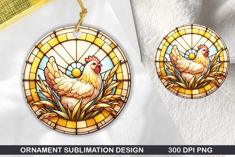 Chicken Stained Glass Ornament PNG, Digital Download File