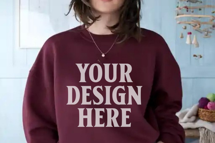 Gildan 18000 Maroon Mockup , Crewneck Sweatshirt Boho