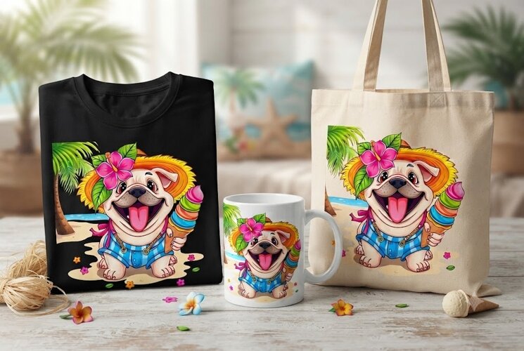 Cute Summer Pug Dog with Rainbow Ice Cream PNG Clipart example image 1