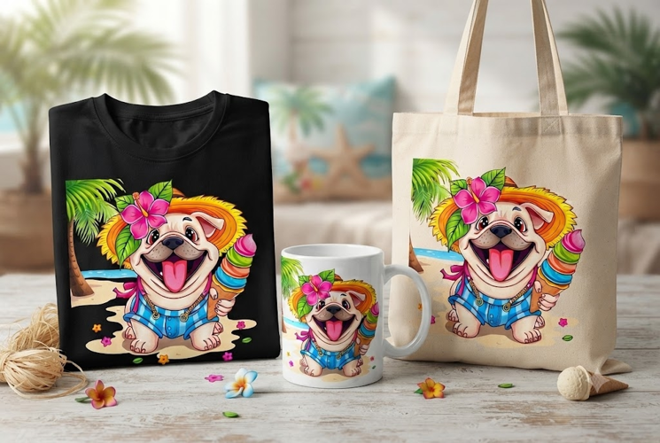 Cute Summer Pug Dog with Rainbow Ice Cream PNG Clipart