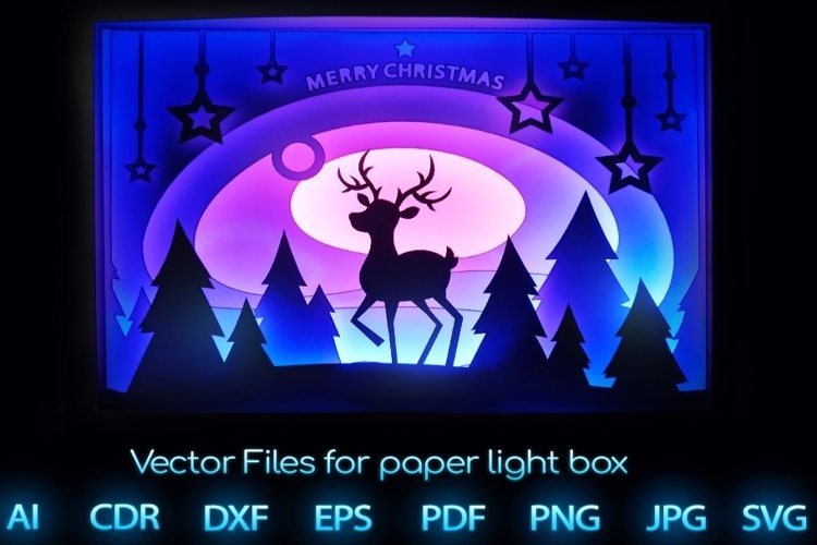 Merry Christmas Light box PDF SVG Ai CDR template Papercut example image 1