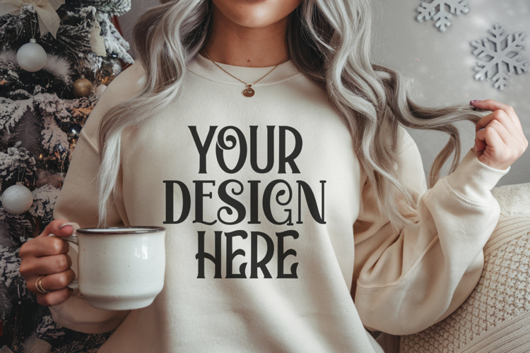 Christmas Gildan 18000 Sand Crewneck Sweatshirt Mockup