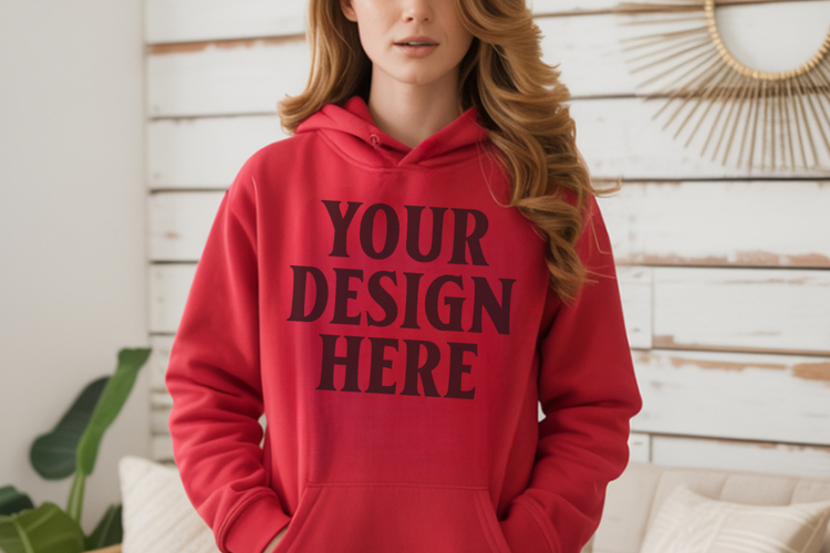 Red Gildan 18500 Hoodie Sweatshirt Mockup, 185 mock-up