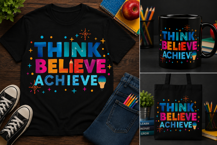 Think Believe Achieve PNG, Motivational Teacher School Desig