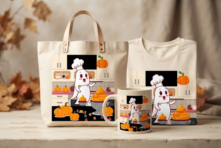 Halloween Ghost Baker PNG | Pumpkin Cupcake Clipart
