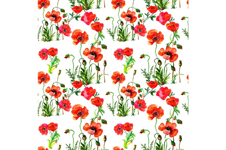 Seamless flowers pattern with poppies and leaves. example image 1