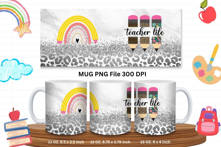 11oz & 15oz Mug School Design Teacher Life Rainbow Pencil_26