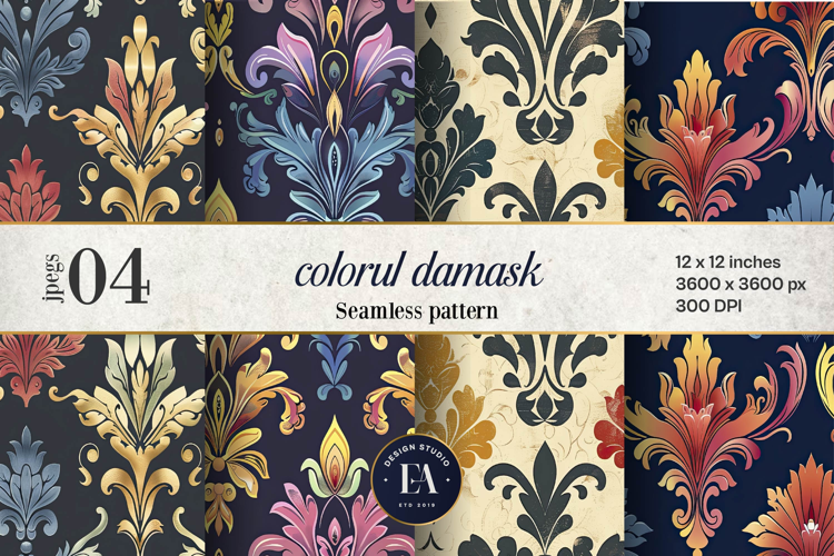 Colorful Damask Pattern | Vintage Ornate Floral Design
