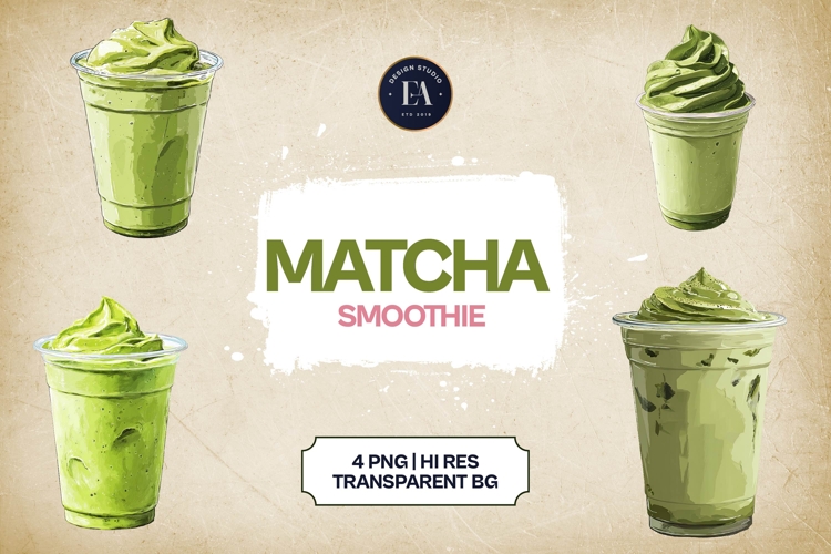 Matcha Smoothie Clipart Bundle 4 PNG