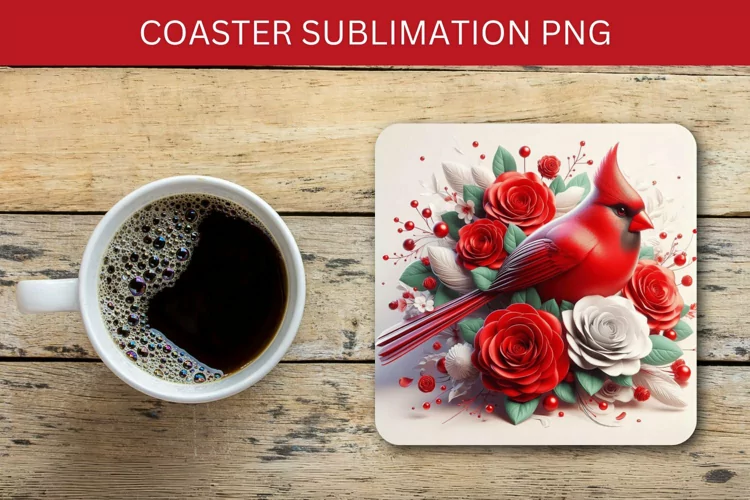 square coaster - 3d cardinal bird