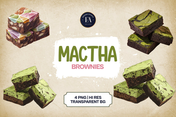 Matcha Brownies Clipart Bundle 4 PNG