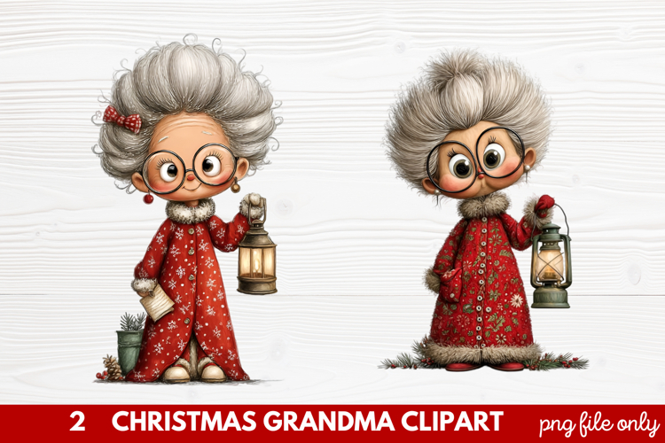 Christmas Grandma Clipart | Cute Holiday Granny PNG Illustra