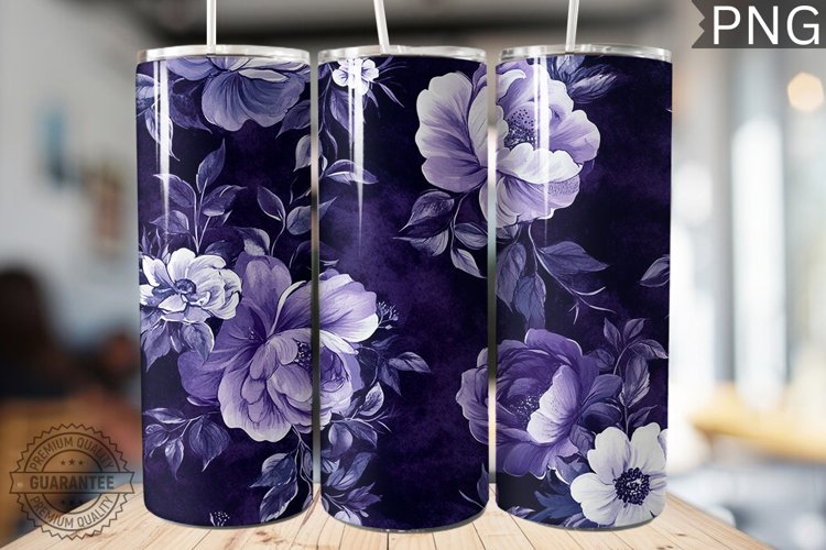 Purple Floral Tumbler Wrap - High Quality 300 Dpi