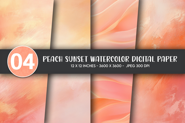 Peach Sunset Watercolor Digital Paper
